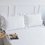 Fitted Sheet With Frilled Pillow Covers-White