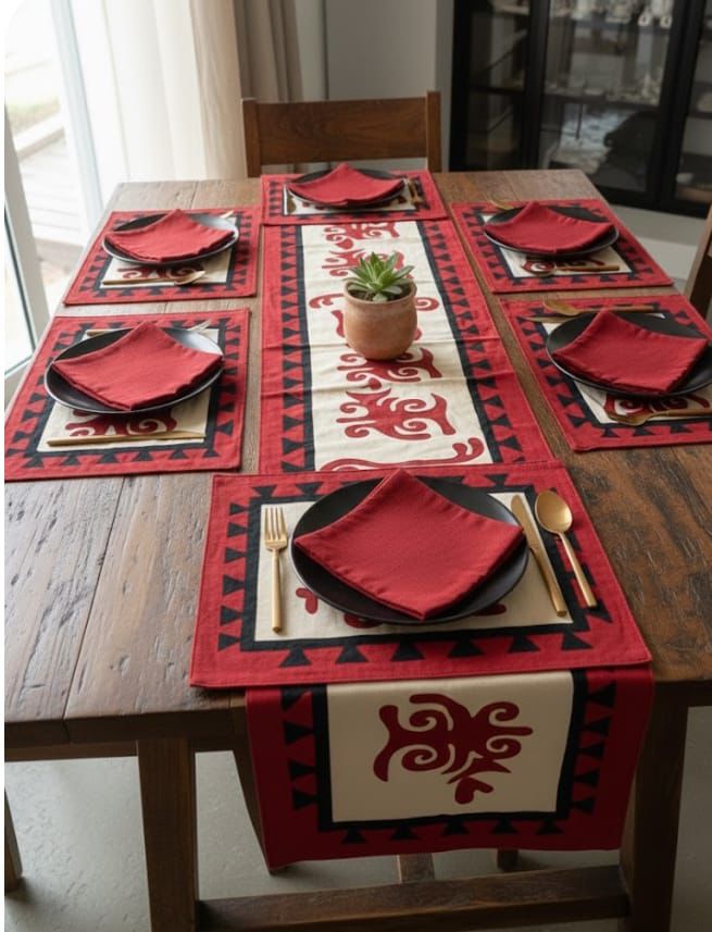 Kaura Ralli Handmade Placemat Set for Dining Table |Maroon
