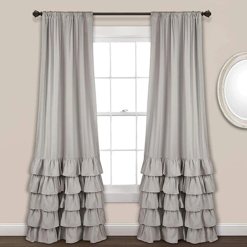 Plain Dyed Ruffle Edge Curtain (GREY)