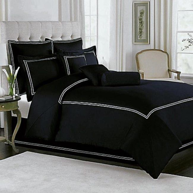 Luxury cotton Satin Baratta Duvet Cover Set (Black With White Baratta Stitch)