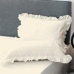 Fitted Sheet With Frilled Pillow Covers-Dove White