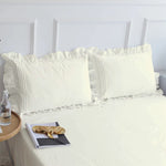 Fitted Sheet With Frilled Pillow Covers-Dove White