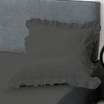 Fitted Sheet With Frilled Pillow Covers-Charcoal Grey