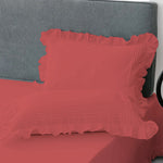 Fitted Sheet With Frilled Pillow Covers-Scarlet Red