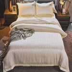 4 Pcs Satin Stripe Double Bed Duvet Set-Cream