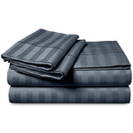 4 Pcs Satin Stripe Double Bed Duvet Set-Charcoal