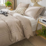 Ruched Lace Cotton Satin Double Bed Duvet Set-Beige