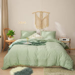 Ruched Lace Cotton Satin Double Bed Duvet Set-Mint Green