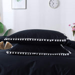Black & White Pom-Fringe cotton Satin Duvet Set