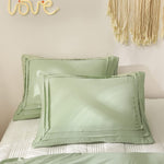 Ruched Lace Cotton Satin Double Bed Duvet Set-Mint Green