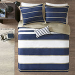 Chezmoi Blue & Khaki Hotel Style Cotton Satin Duvet Set