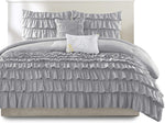 Grey Ruffle Cotton Satin Duvet Cover Set