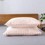 Tea Pink Pom-Fringe Cotton Satin Duvet Set