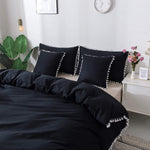 Black & White Pom-Fringe cotton Satin Duvet Set