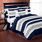 Blue& White Cabana Stripe Cotton Satin Duvet Cover Set