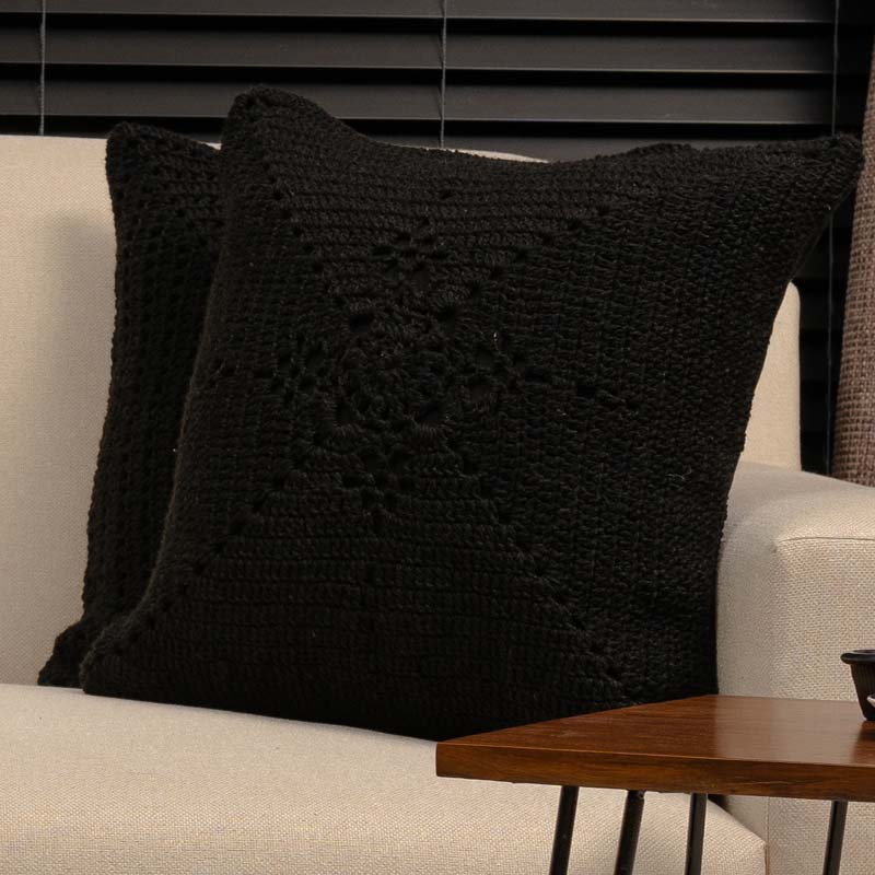 Coco Black Flower cushion pair Coco Black Flower  cushion pair -2 Pc  Crochet cushion