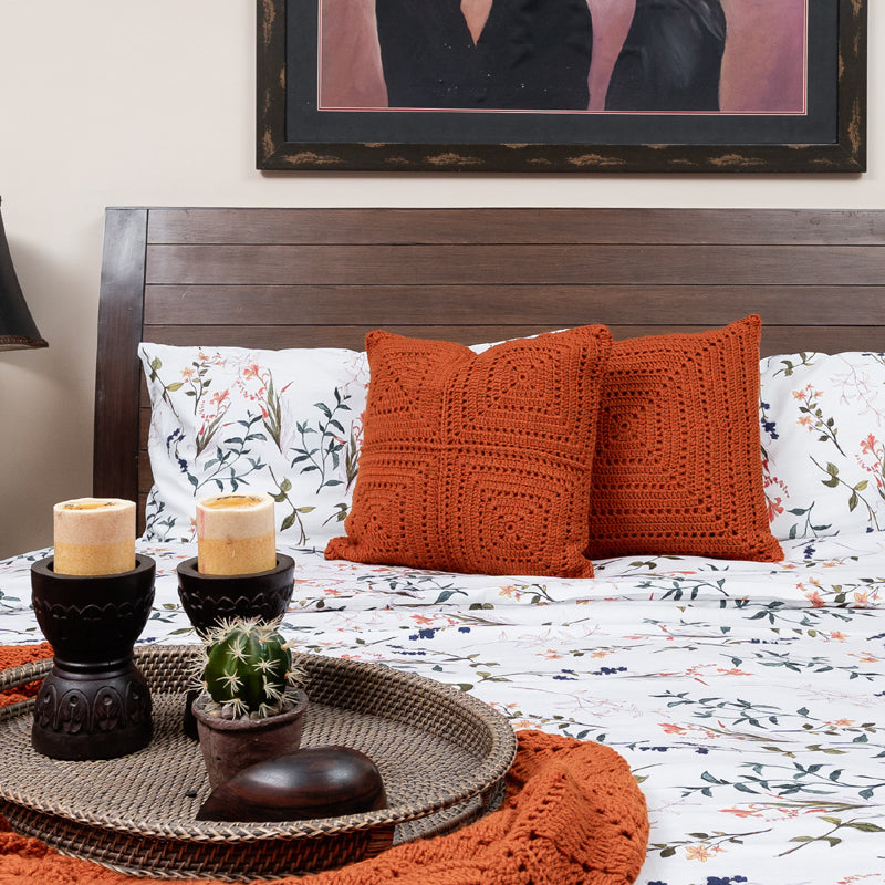 Coco Orange cushion Pair-2 Pc Crochet cushion