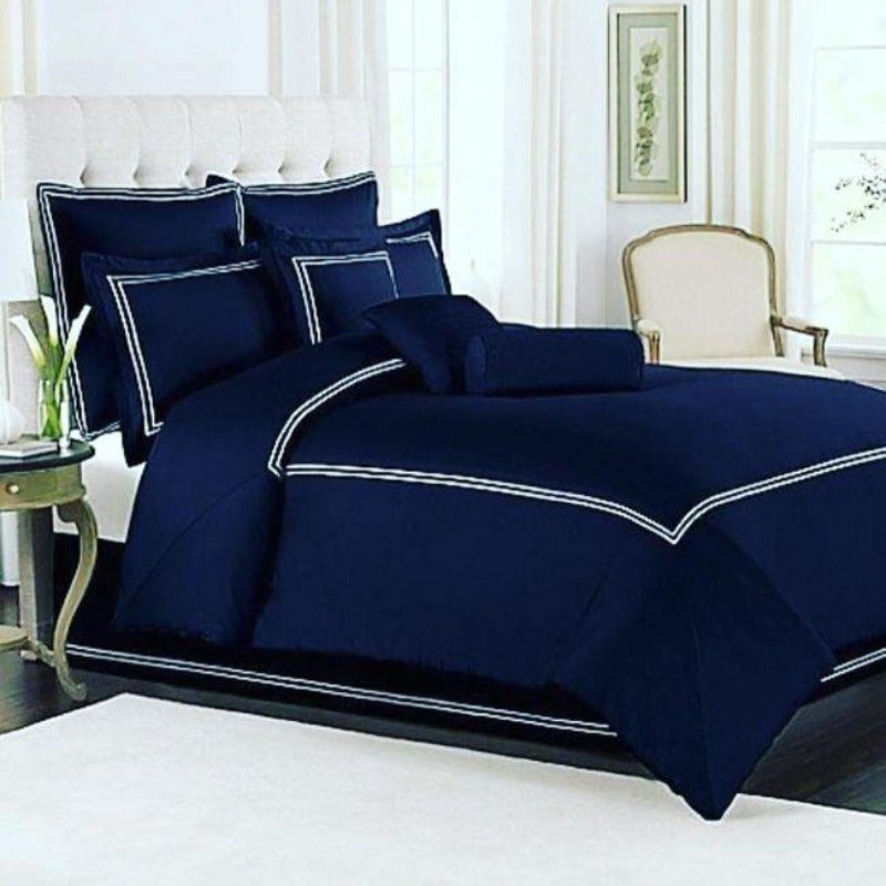 Luxury cotton Satin Baratta Duvet Cover Set (Blue With White Baratta Stitch)