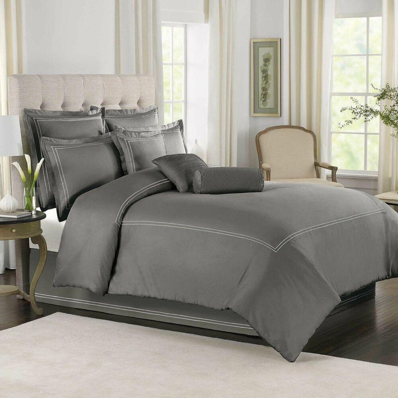 Luxury cotton Satin Baratta Duvet Cover Set (Grey With White Baratta Stitch)