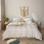 Ruched Lace Cotton Satin Double Bed Duvet Set-White