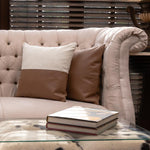 Rustic brown - Rustic brown leatherite cushions. Rustic brown white jute and leatherite cushion