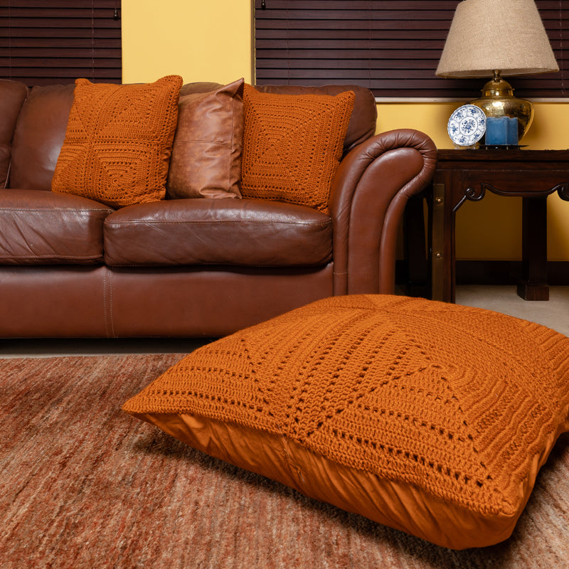 Coco Burnt Orange floor cushion Cover -1 Pc  Crochet cushion