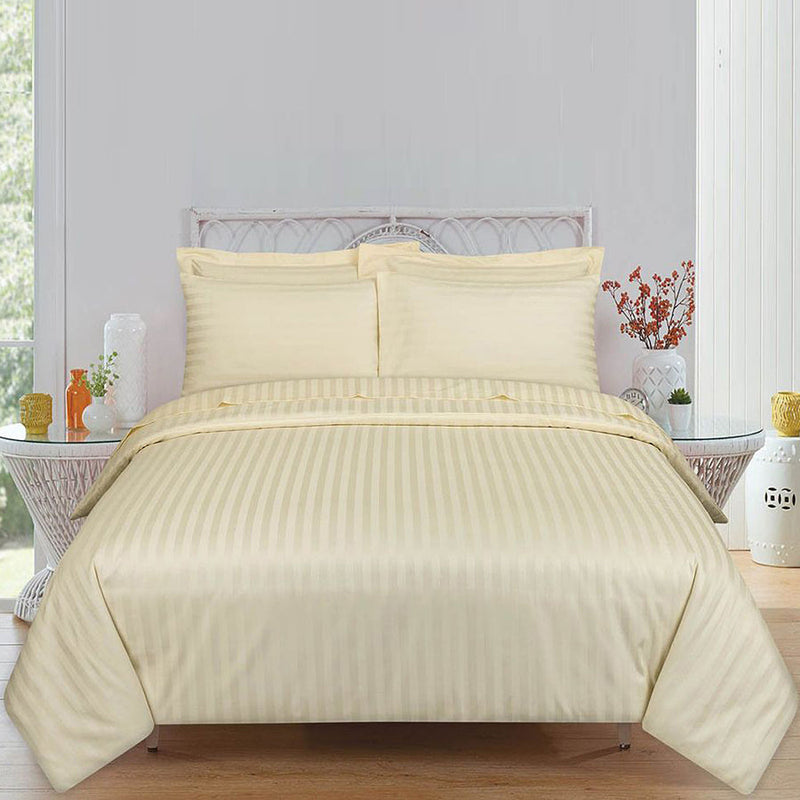 Satin Stripe Double Bed Sheet-Pastel Yellow