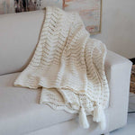 Eden-Hand Knitted Crochet Throw with Tassels-Off White