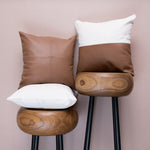 Rustic brown - Rustic brown leatherite cushions. Rustic brown white jute and leatherite cushion