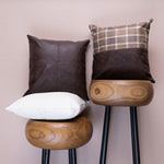 Sheffield - Sheffied dark brown leatherite cushion-sheffield jute chequered and leatherite cushion