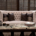 Sheffield 2 pc Set -Sheffied dark brown leatherite cushion-sheffield jute chequered and leatherite cushion