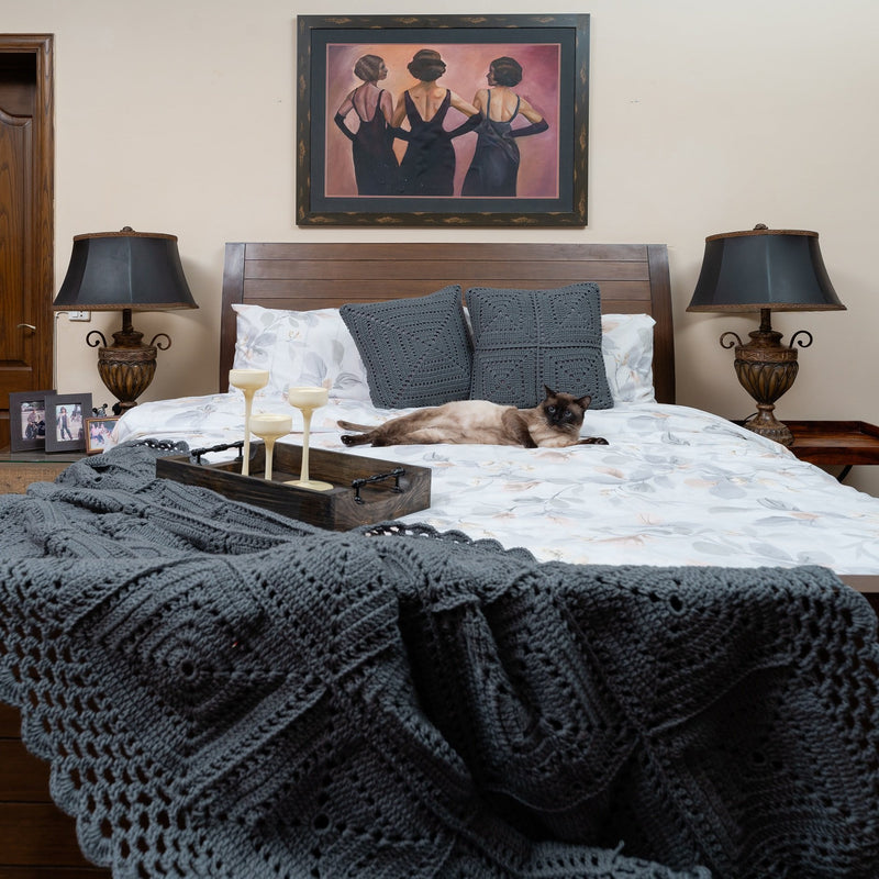 Coco Crochet Throw Charcoal Grey