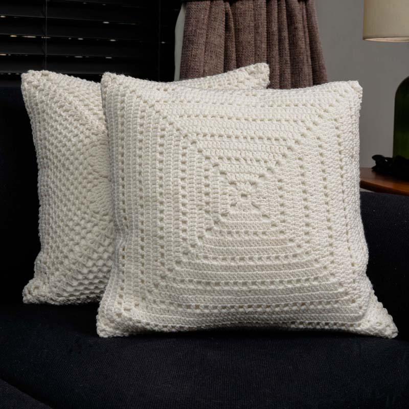 Coco flower White cushion pair -2 Pc  Crochet cushion