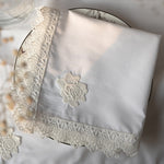 9 PCs Lace Dove white lace trimmed napkins & trolley covers