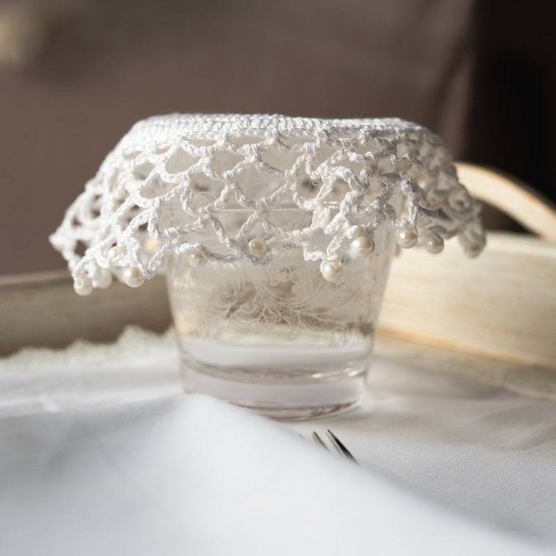 Glass Cover with White Pearls-6 Pcs