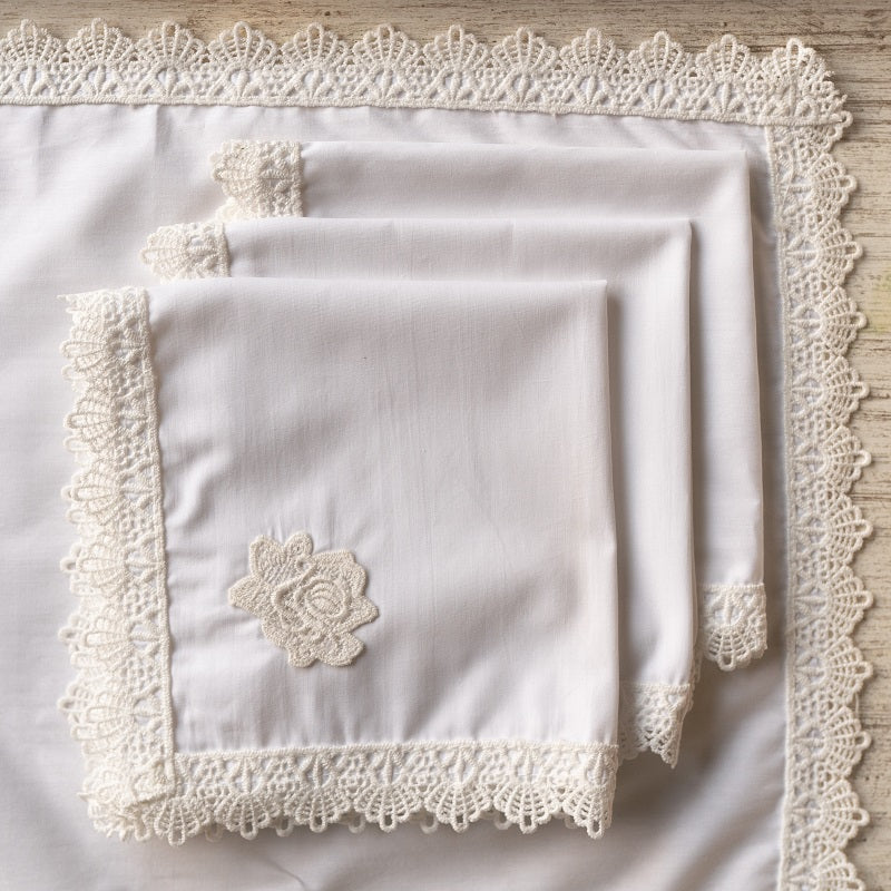 9 PCs Lace Dove white lace trimmed napkins & trolley covers – Premia Home