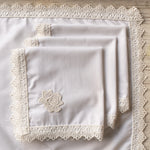 9 PCs Lace Dove white lace trimmed napkins & trolley covers