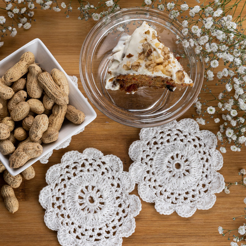 white flower shaped crochet  6 Pcs Coasters Circle