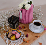 knitted pink crochet with embellishment Tea Cozy Pink