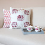 Dancing Elephants Red Cushion Cover-2 PC Set