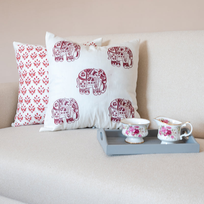 Dancing Elephants Red Cushion Dancing Elephants Red Cushion Cover-2 PC Set