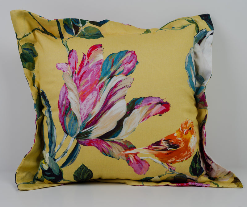 digitally printed flower design on yellow cushion  English Garden Cushion Cover-Yellow