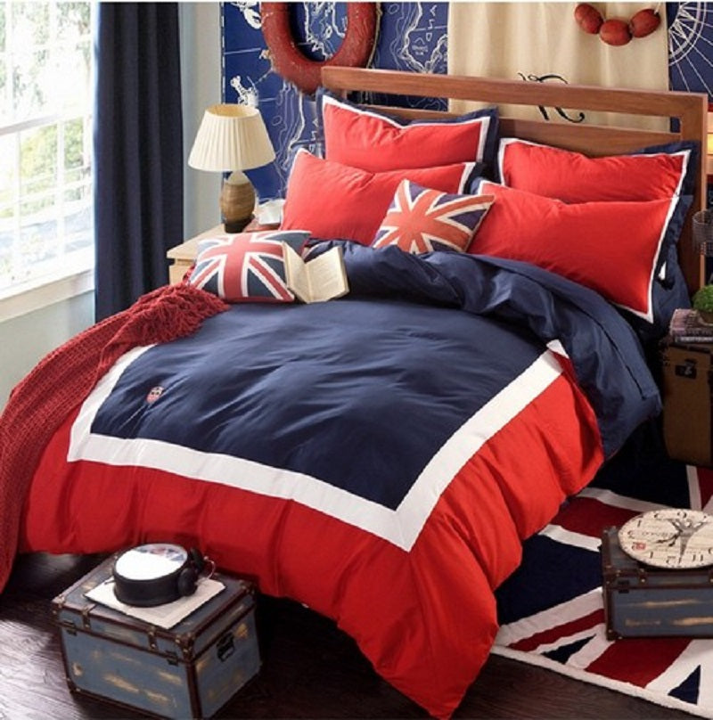 BLUE & RED OXFORD cotton Satin DUVET COVER SET