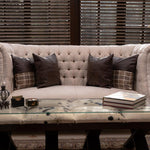 Sheffield - Sheffied dark brown leatherite cushion-sheffield jute chequered and leatherite cushion