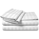 Satin Stripe Double Bed Sheet- White