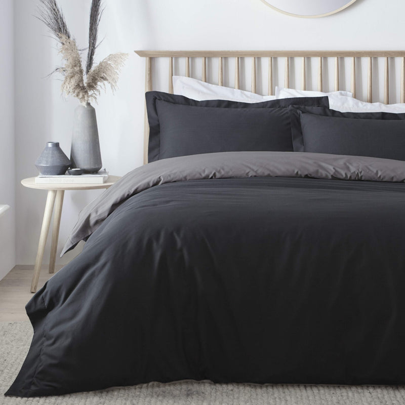 Plain Dyed Cotton Duvet Cover (Black/Grey)