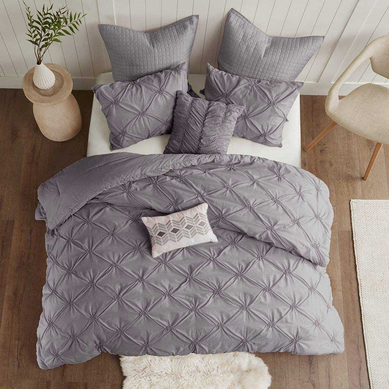Pintuck Duvet Set  Pintuck Satin Quilt Cover Set- Light Grey