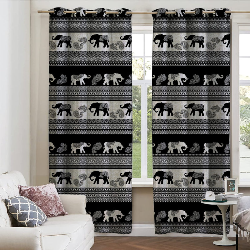 Printed animal curtains 2 PC Curtain Panels-Africa-Black