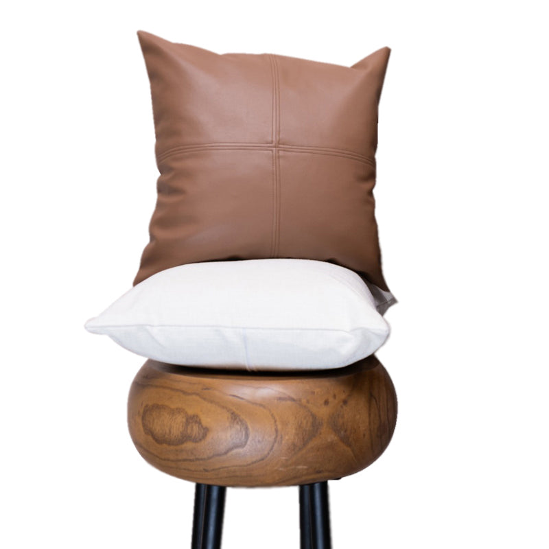 Rustic brown - Rustic brown leatherite cushions. Rustic brown white jute and leatherite cushion