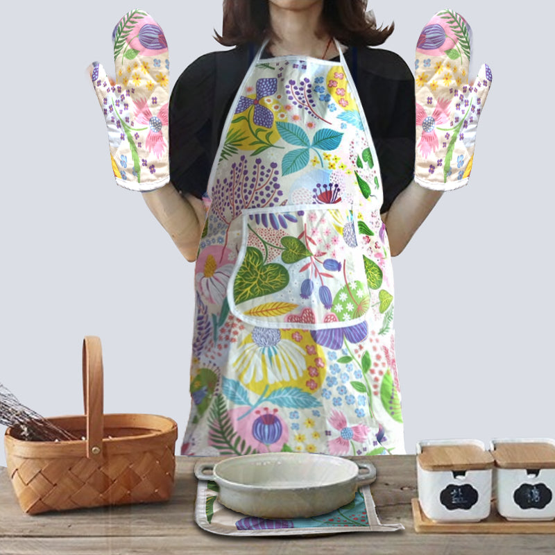 Stone Blue Pot Holders apron oven mitt gloves set